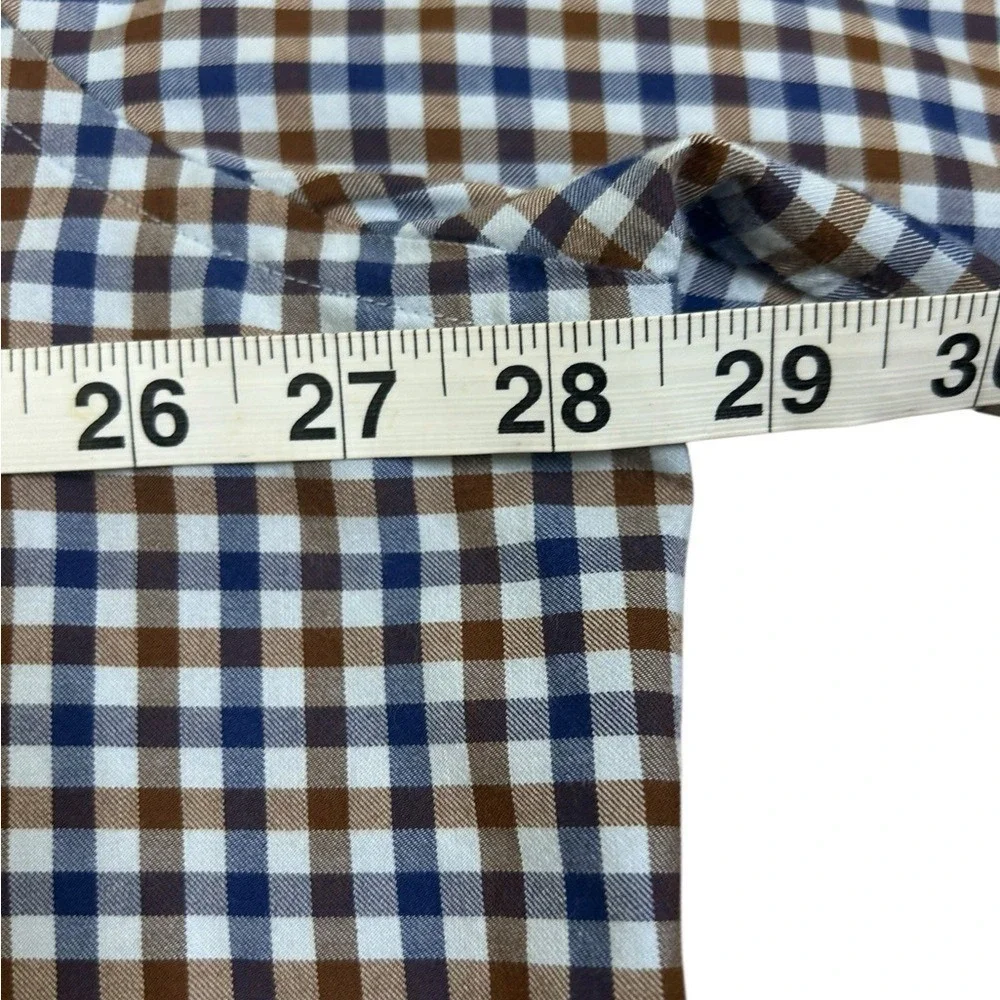 SCOTT‎ BARBER Men's Cotton Gingham Check Shirt Brown Navy Blue White XXL